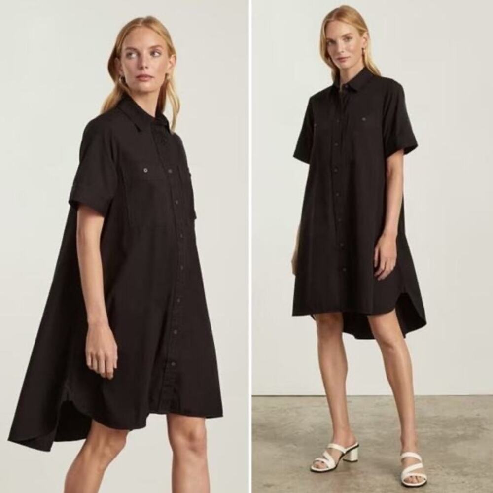 Everlane Black Cotton Shift Dress Button Up Collared Quiet Luxury Size XS